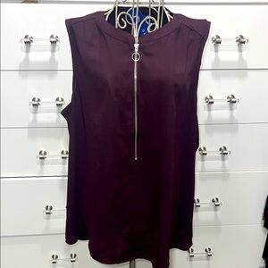 Apt. 9 Dark Purple Sleeveless Blouse with Zip Front, size XL, New